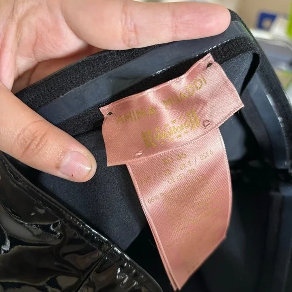 Wolford x Amina Muaddi Latex Stirrup Leggings Black Size 6 - Picture 9 of 9